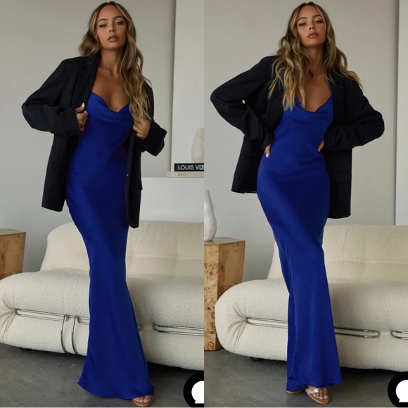 Blue Cowl Neck Maxi Dress - Picture 3 of 8